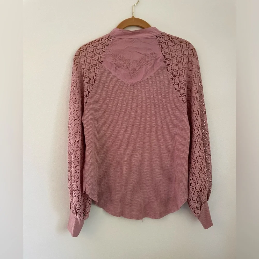 Free people sweetest thing thermal knit high neck long sleeve top size xs pink